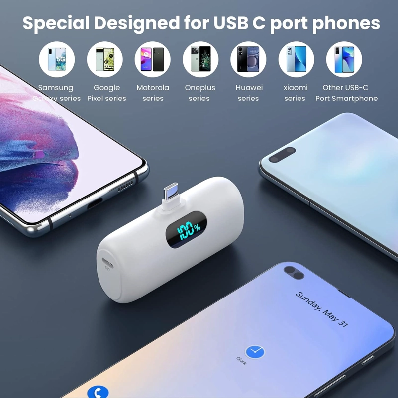 PAQUETE DE 2 CARGADOR PORTATIL PEQUEÑO PARA IPHONE 17/16/15 SERIES, 5000MAH 3A PD USB C POWER BANK, - 3