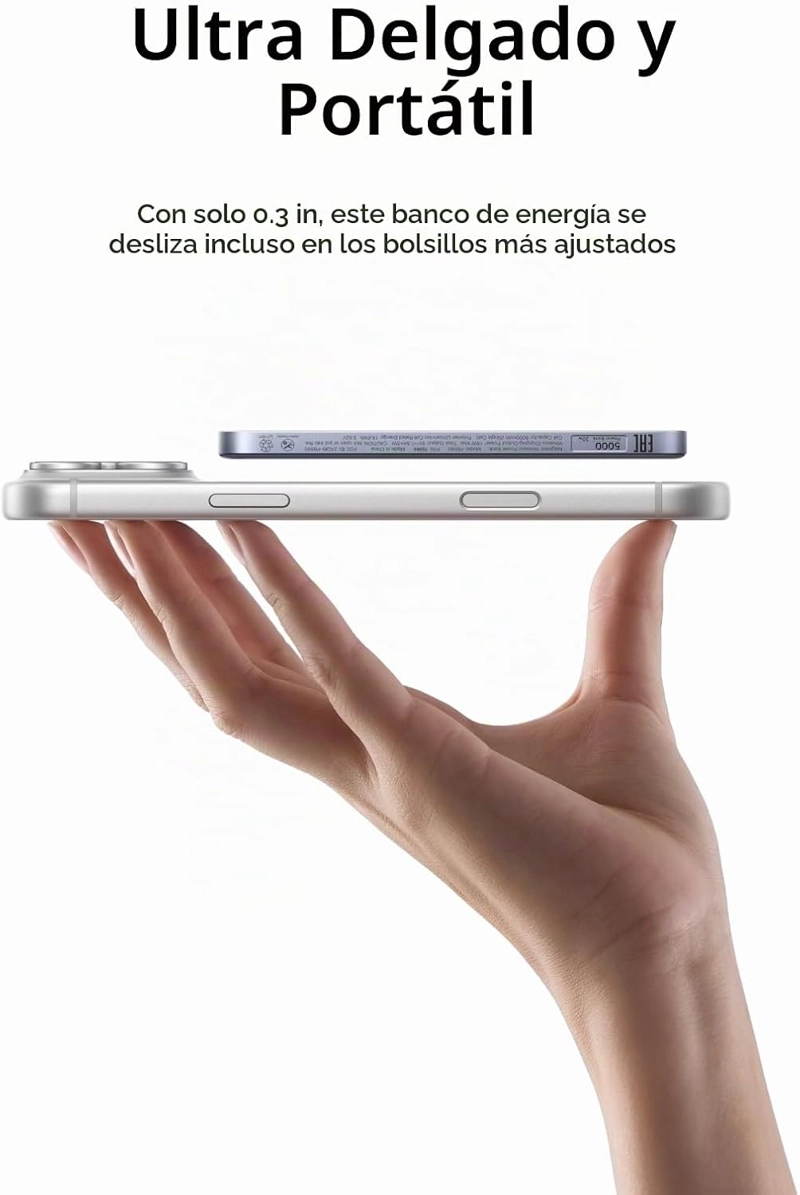 UGREEN MAGFLOW AIR QI2 POWER BANK, BATERIA MAGNE TICA ULTRAFINA DE 5000 MAH DE 0.339 IN, CARGADOR - 3