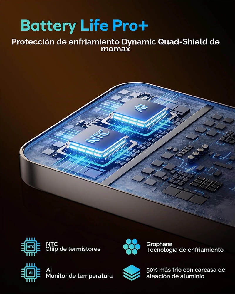 MOMAX BANCO MAGNE TICO DEL PODER QI2, CARGADOR PORTATIL DIARIO 10000MAH - 3