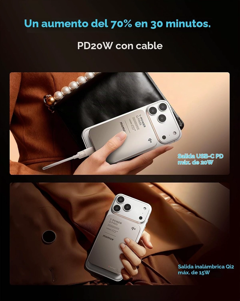 MOMAX BANCO MAGNE TICO DEL PODER QI2, CARGADOR PORTATIL DIARIO 10000MAH - 4