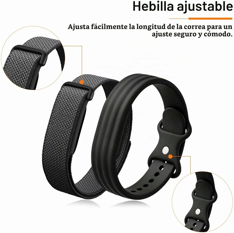 PAQUETE DE 2 BANDAS PARA GOOGLE FITBIT AIR, MATERIAL DE SILICONA Y NAILON CON HEBILLA DE METAL, - 3