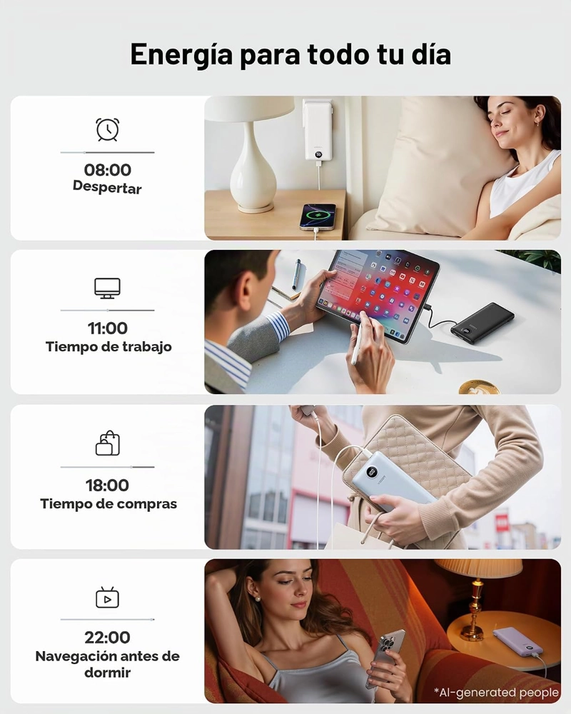 VEGER CARGADOR PORTATIL, BANCO DE ENERGIA DE 10000 MAH, ENCHUFE DE PARED INTEGRADO Y CABLES - 5
