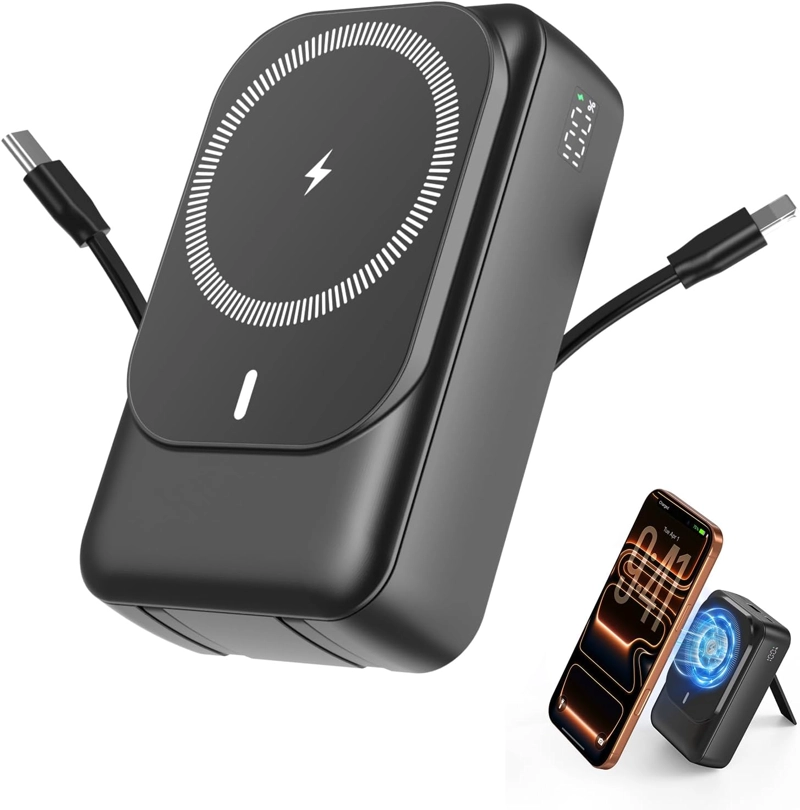 CARGADOR PORTATIL MAGNE TICO INALAMBRICO DE 26800 MAH, PD 22.5 W TIPO C, CARGA RAPIDA, 5 SALIDAS, - 1
