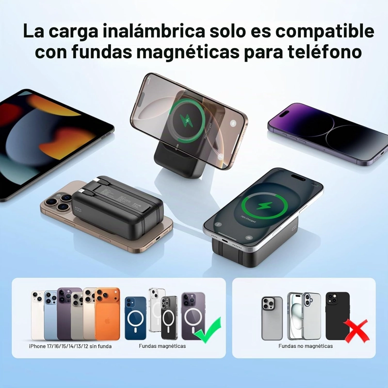 CARGADOR PORTATIL MAGNE TICO INALAMBRICO DE 26800 MAH, PD 22.5 W TIPO C, CARGA RAPIDA, 5 SALIDAS, - 3
