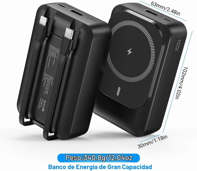 CARGADOR PORTATIL MAGNE TICO INALAMBRICO DE 26800 MAH, PD 22.5 W TIPO C, CARGA RAPIDA, 5 SALIDAS, - 5
