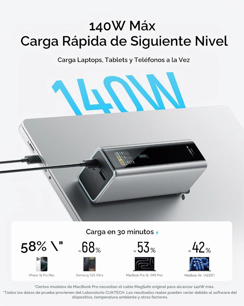 CUKTECH 15 ULTRA POWER BANK PARA LAPTOP, CARGADOR PORTATIL DE 20,000MAH 140W, PANTALLA INTELIGENTE, - 5