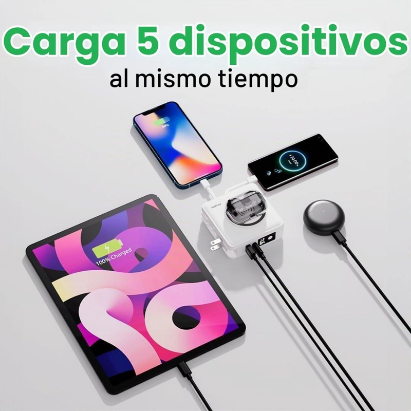 PWRMOBILE PWR TRAVEL PRO - BANCO DE ENERGIA 5 EN 1, 10,000 MAH CON CABLES INTEGRADOS, 20 W USB-C - 3