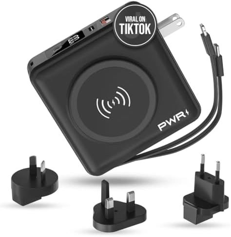 PWRMOBILE PWR TRAVEL PRO - BANCO DE ENERGIA 5 EN 1, 10,000 MAH CON CABLES INTEGRADOS, 20 W USB-C - 5
