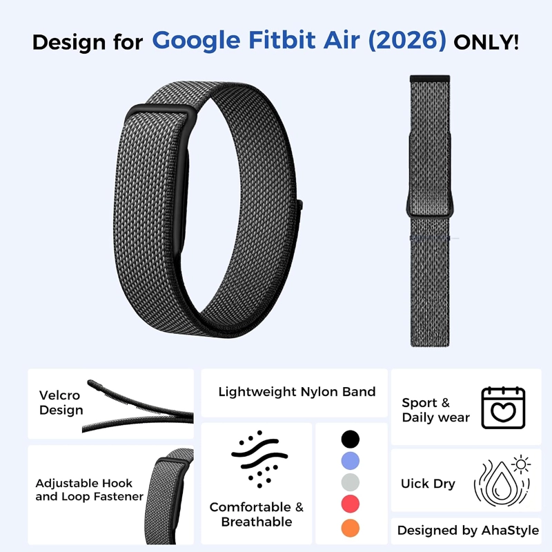 PAQUETE DE 2 BANDAS PARA GOOGLE FITBIT AIR, MATERIAL DE SILICONA Y NAILON CON HEBILLA DE PLASTICO, - 2