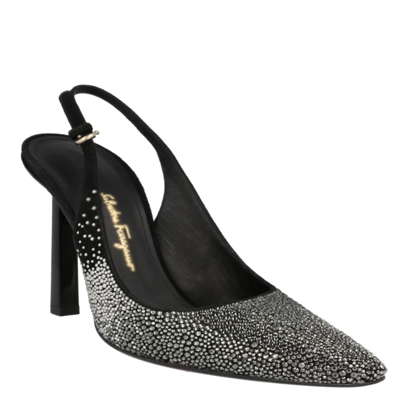 ZAPATOS DE TACON DESTALONADOS FERRAGAMO JESSIE PARA MUJER ADORNADOS CON CRISTALES EN NEGRO - 2