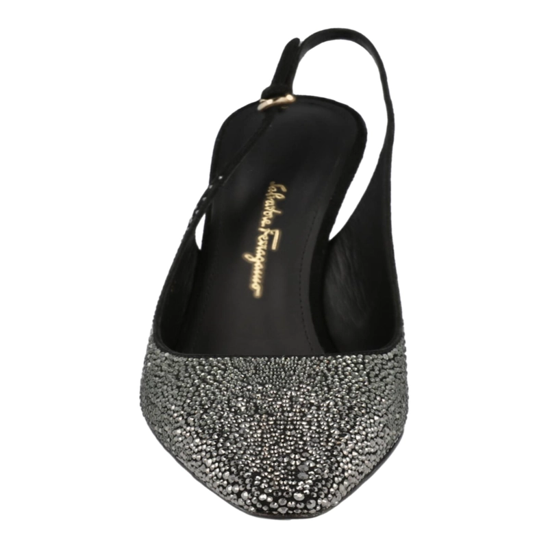 ZAPATOS DE TACON DESTALONADOS FERRAGAMO JESSIE PARA MUJER ADORNADOS CON CRISTALES EN NEGRO - 4
