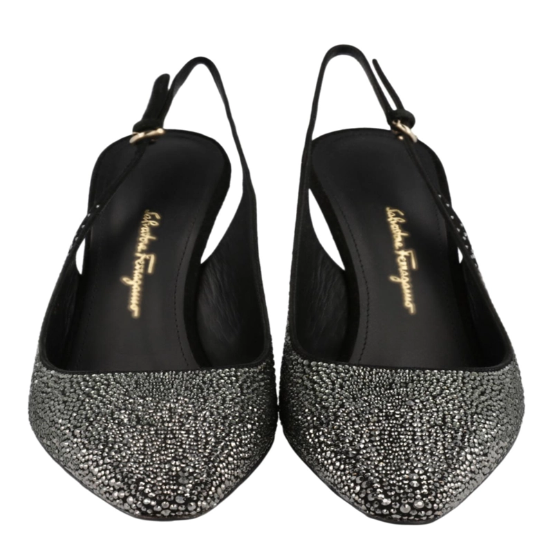 ZAPATOS DE TACON DESTALONADOS FERRAGAMO JESSIE PARA MUJER ADORNADOS CON CRISTALES EN NEGRO - 5
