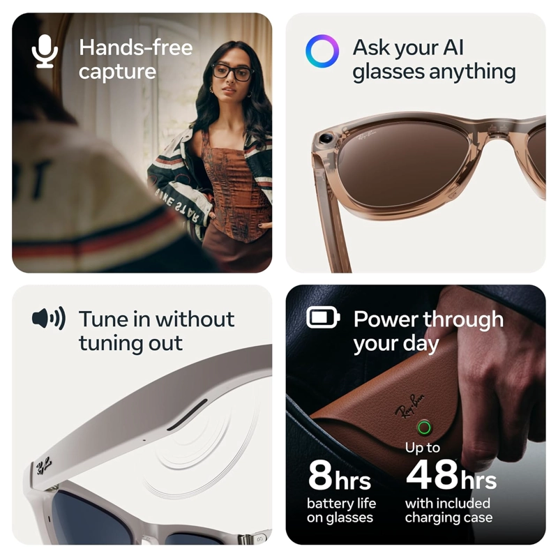 RAY-BAN META GEN 2 , WAYFARER, EFECTO MATE BLACK SMART AI GLASSES PARA MEN, WOMEN 2X BATTERY LIFE - 4