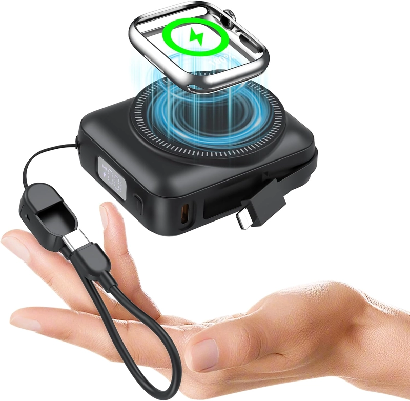 CARGADOR PORTATIL DE 20000 MAH DE 22.5 W DE CARGA RAPIDA PARA IWATCH, CABLES INTEGRADOS, PANTALLA - 1