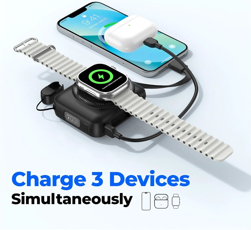 CARGADOR PORTATIL DE 20000 MAH DE 22.5 W DE CARGA RAPIDA PARA IWATCH, CABLES INTEGRADOS, PANTALLA - 3