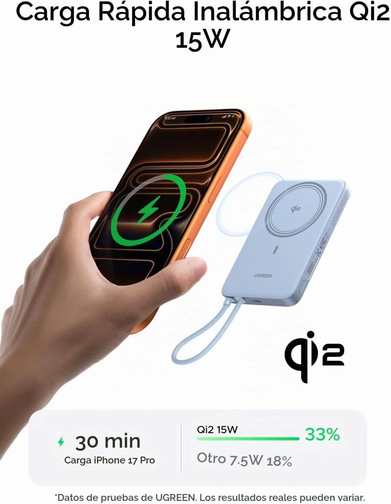 UGREEN MAGFLOW AIR QI2 - BANCO DE ENERGIA MAGNE TICO DE 10000 MAH, CARGADOR PORTATIL INALAMBRICO - 3