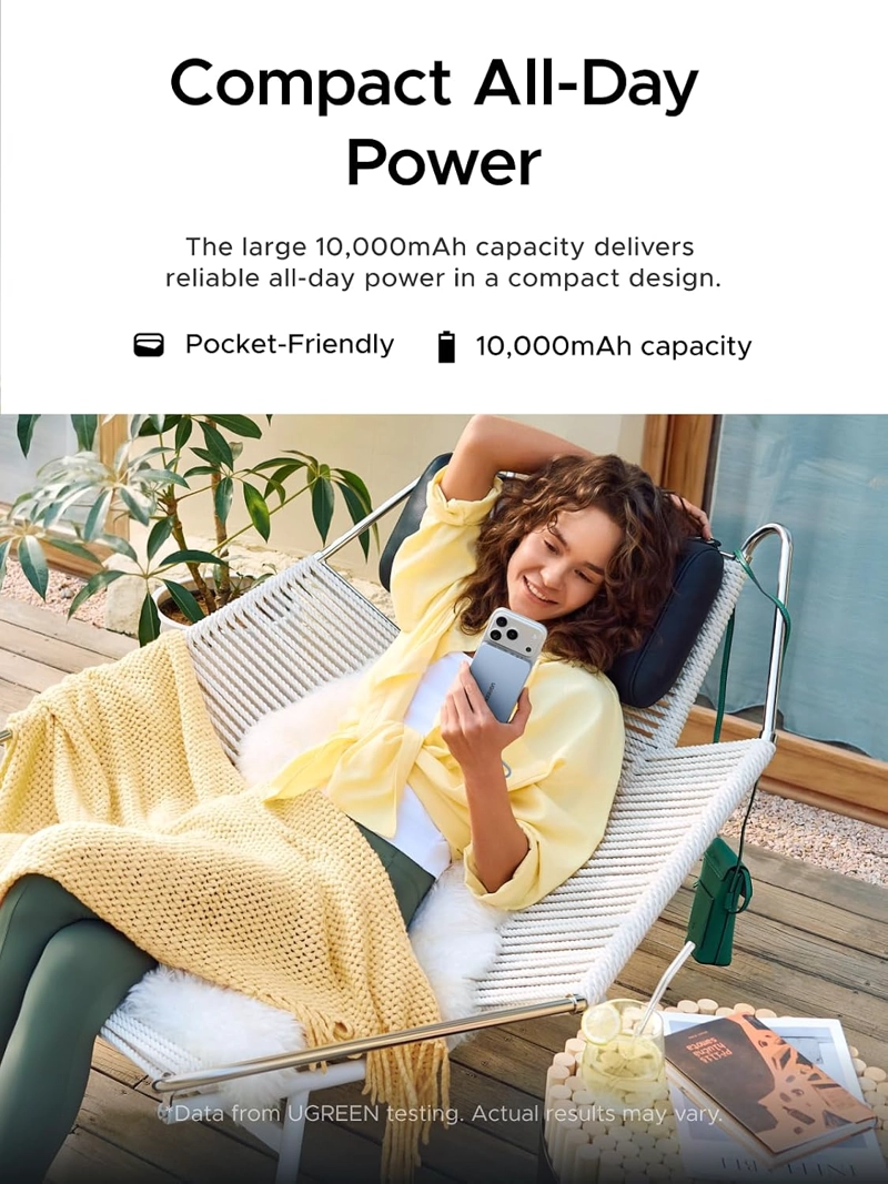 UGREEN MAGFLOW AIR QI2 - BANCO DE ENERGIA MAGNE TICO DE 10000 MAH, CARGADOR PORTATIL INALAMBRICO - 5