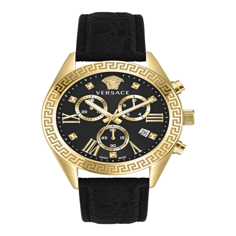 RELOJES VERSACE GRECA CHRONO LEATHER WATCH PARA MUJER EN ORO AMARILLO IP - 1
