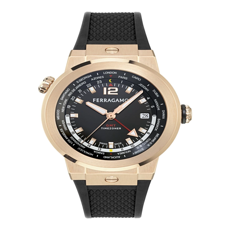 RELOJES FERRAGAMO F80 GMT WORLDTIME DE SILICONA PARA HOMBRE EN ORO ROSA - 1