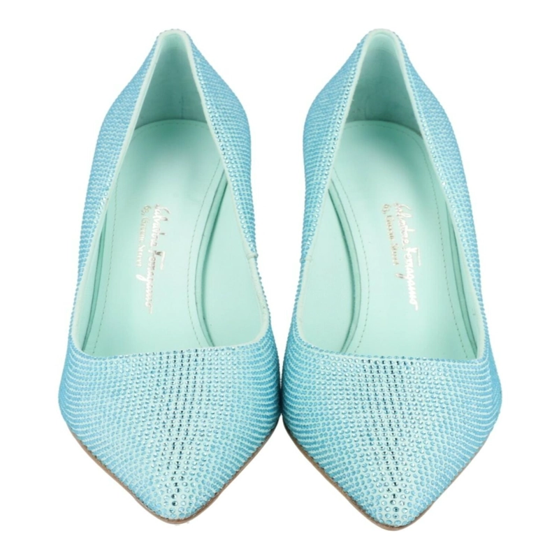 ZAPATOS DE SALON FERRAGAMO ILARY X5 ADORNADOS CON CRISTALES PARA MUJER EN VERDE AGUAMARINA - 5