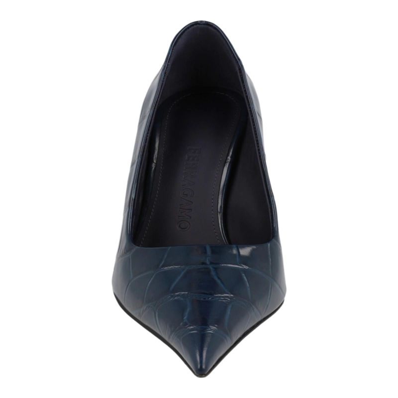 ZAPATOS DE TACON FERRAGAMO EVA X5 CON ESTAMPADO DE COCODRILO PARA MUJER EN COLOR AZUL - 4