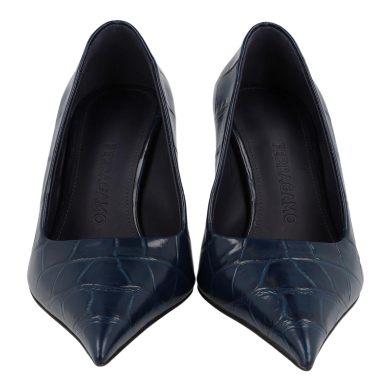 ZAPATOS DE TACON FERRAGAMO EVA X5 CON ESTAMPADO DE COCODRILO PARA MUJER EN COLOR AZUL - 5