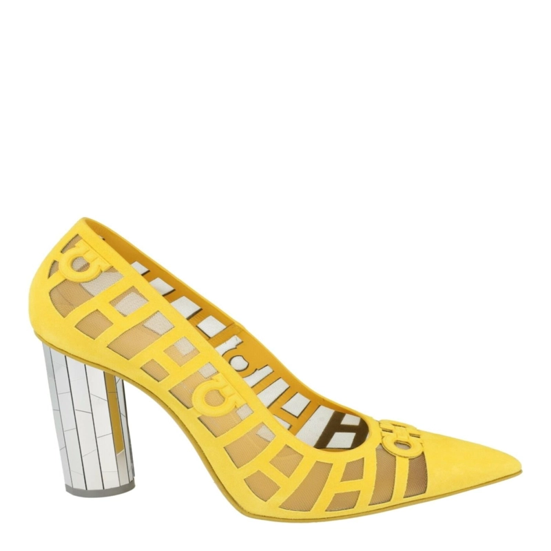 ZAPATOS DE TACON FERRAGAMO FLORISE X5 DE GAMUZA PARA MUJER COLOR AMARILLO - 1