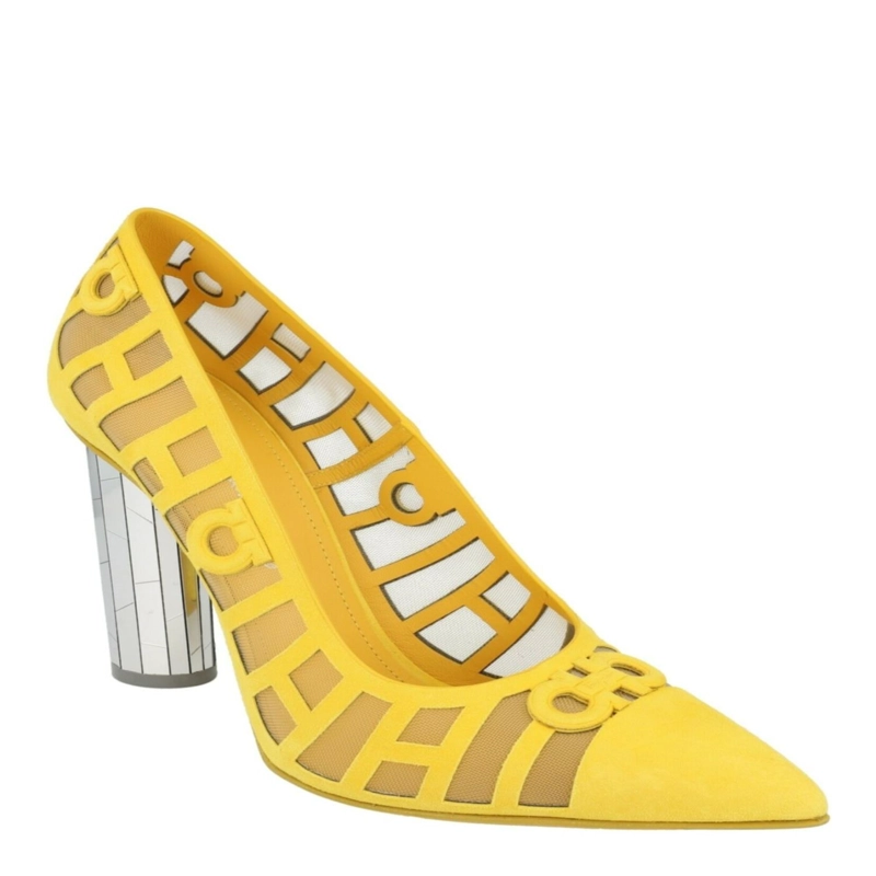 ZAPATOS DE TACON FERRAGAMO FLORISE X5 DE GAMUZA PARA MUJER COLOR AMARILLO - 2