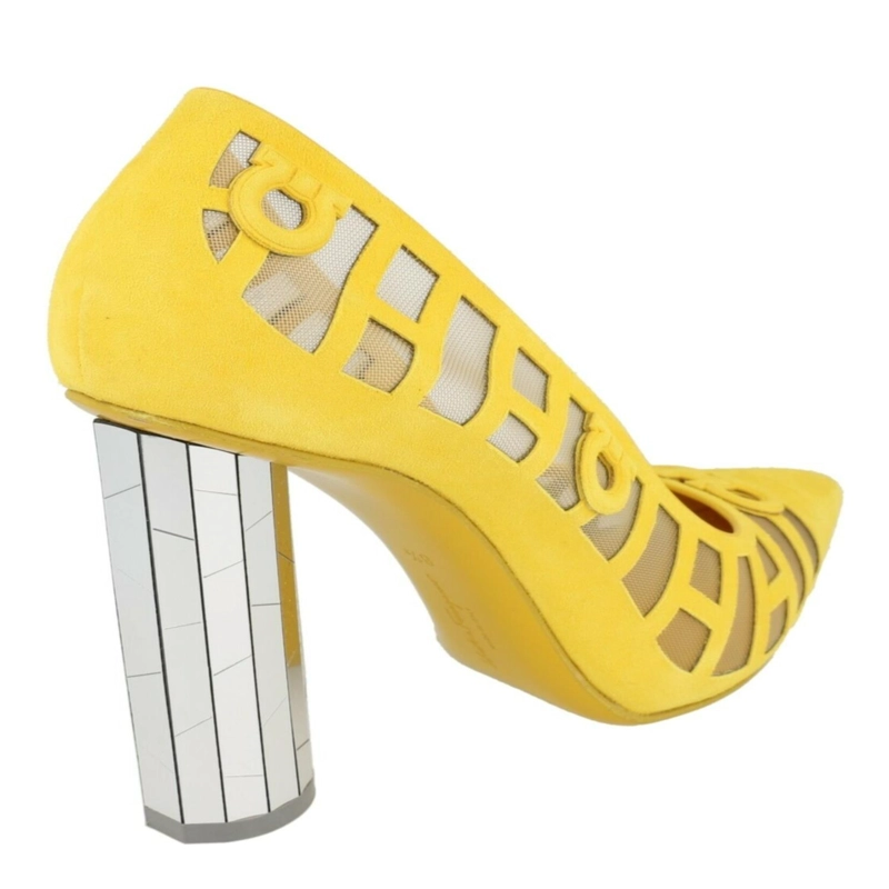 ZAPATOS DE TACON FERRAGAMO FLORISE X5 DE GAMUZA PARA MUJER COLOR AMARILLO - 3