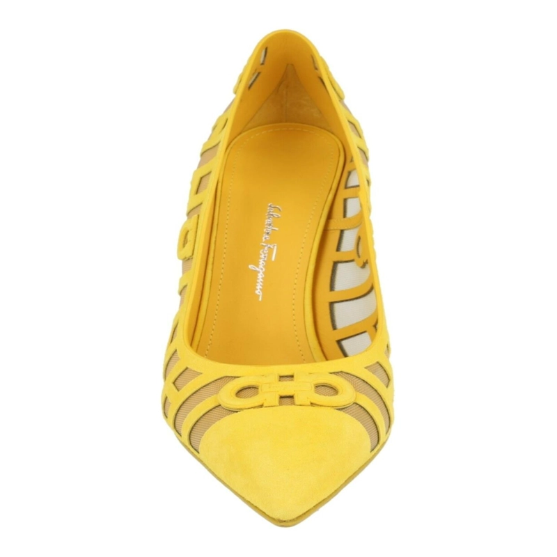 ZAPATOS DE TACON FERRAGAMO FLORISE X5 DE GAMUZA PARA MUJER COLOR AMARILLO - 4