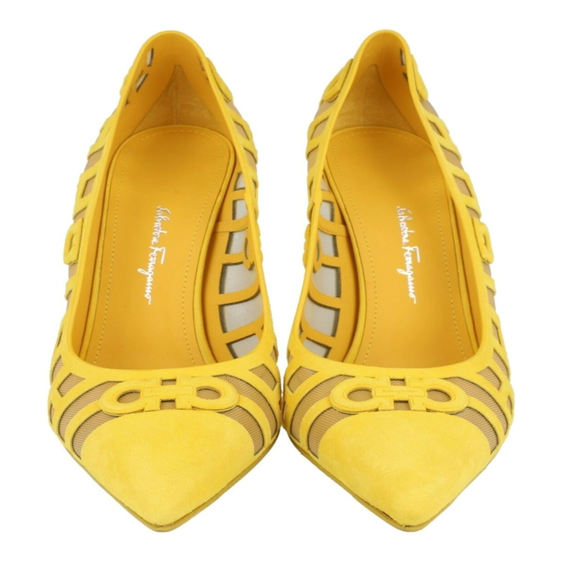 ZAPATOS DE TACON FERRAGAMO FLORISE X5 DE GAMUZA PARA MUJER COLOR AMARILLO - 5