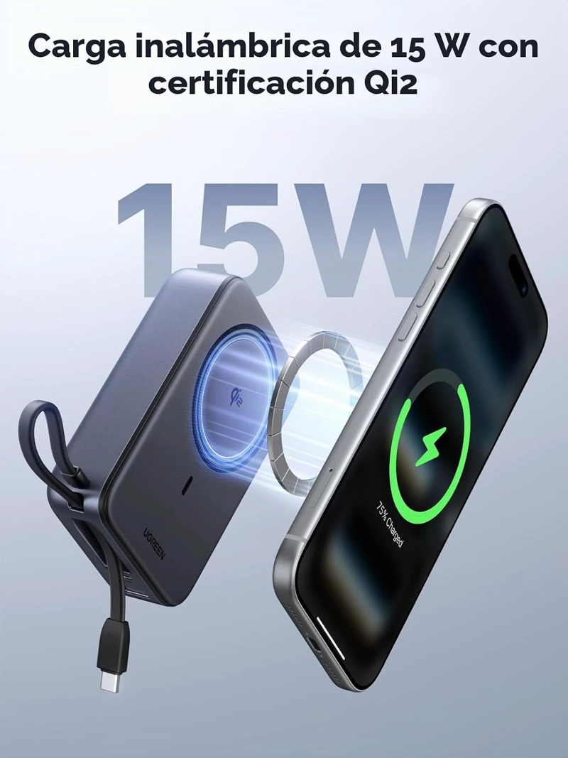 UGREEN 20000MAH QI2 15W BANCO DE ENERGIA, CABLE INCORPORADO PD 30W PARA EL IPHONE 17 - 2