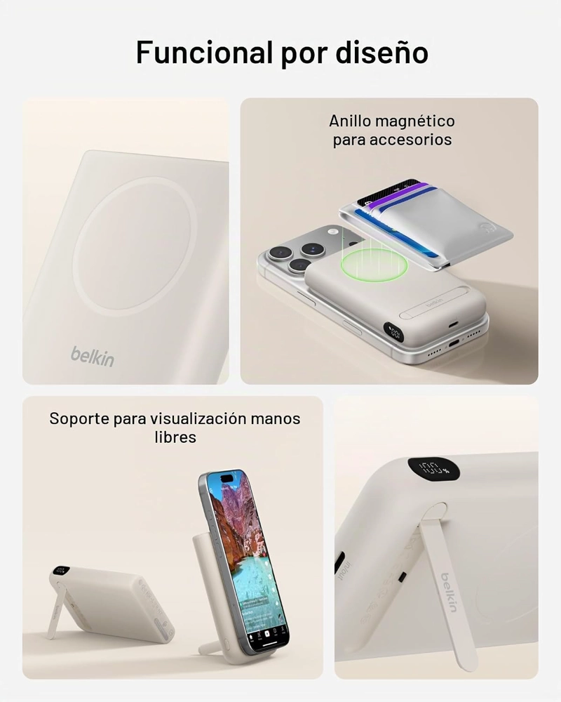 BELKIN MAGSAFE POWER BANK 10,000MAH, QI2.2 CARGADOR PORTATIL DE 25 W CON SOPORTE, PARTE TRASERA - 3