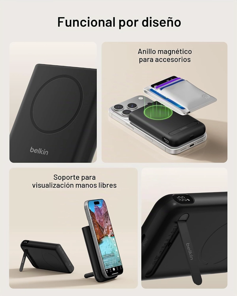 BELKIN MAGSAFE POWER BANK 10,000MAH, QI2.2 CARGADOR PORTATIL DE 25 W CON SOPORTE, PARTE TRASERA - 3