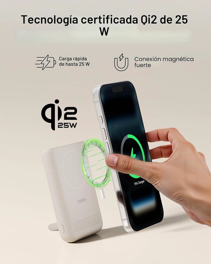 BELKIN MAGSAFE POWER BANK 10,000MAH, QI2.2 CARGADOR PORTATIL DE 25 W CON SOPORTE, PARTE TRASERA - 5