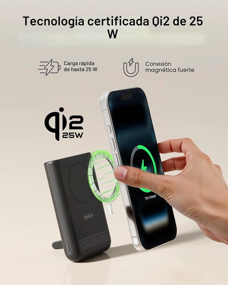 BELKIN MAGSAFE POWER BANK 10,000MAH, QI2.2 CARGADOR PORTATIL DE 25 W CON SOPORTE, PARTE TRASERA - 5