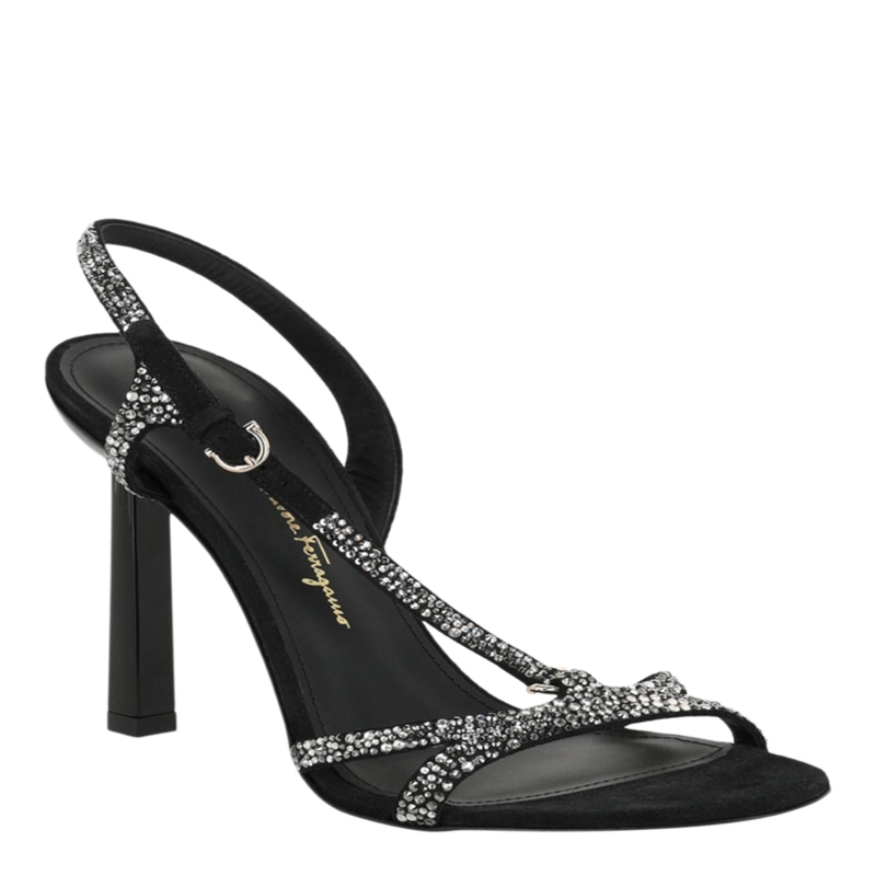 ZAPATOS DE TACON FERRAGAMO JOLE X5 ADORNADOS CON CRISTALES PARA MUJER EN COLOR NEGRO - 2