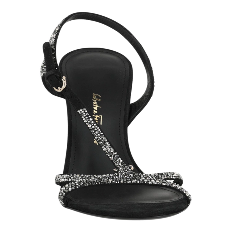 ZAPATOS DE TACON FERRAGAMO JOLE X5 ADORNADOS CON CRISTALES PARA MUJER EN COLOR NEGRO - 4