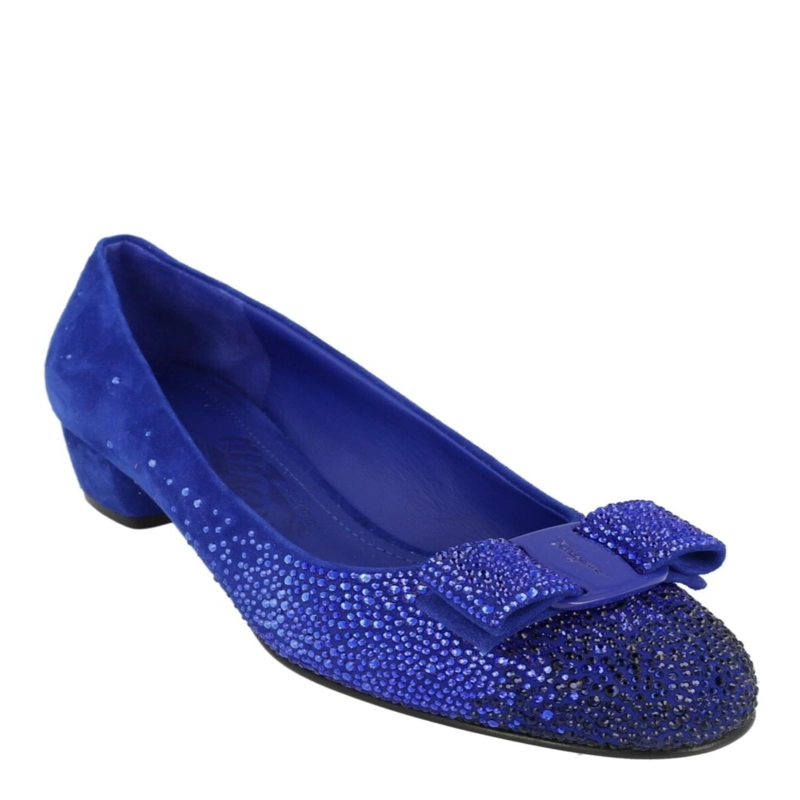 ZAPATOS FERRAGAMO VARA ADORNADOS CON CRISTALES ZAPATOS ANGOSTOS PARA MUJER EN COLOR AZUL - 2