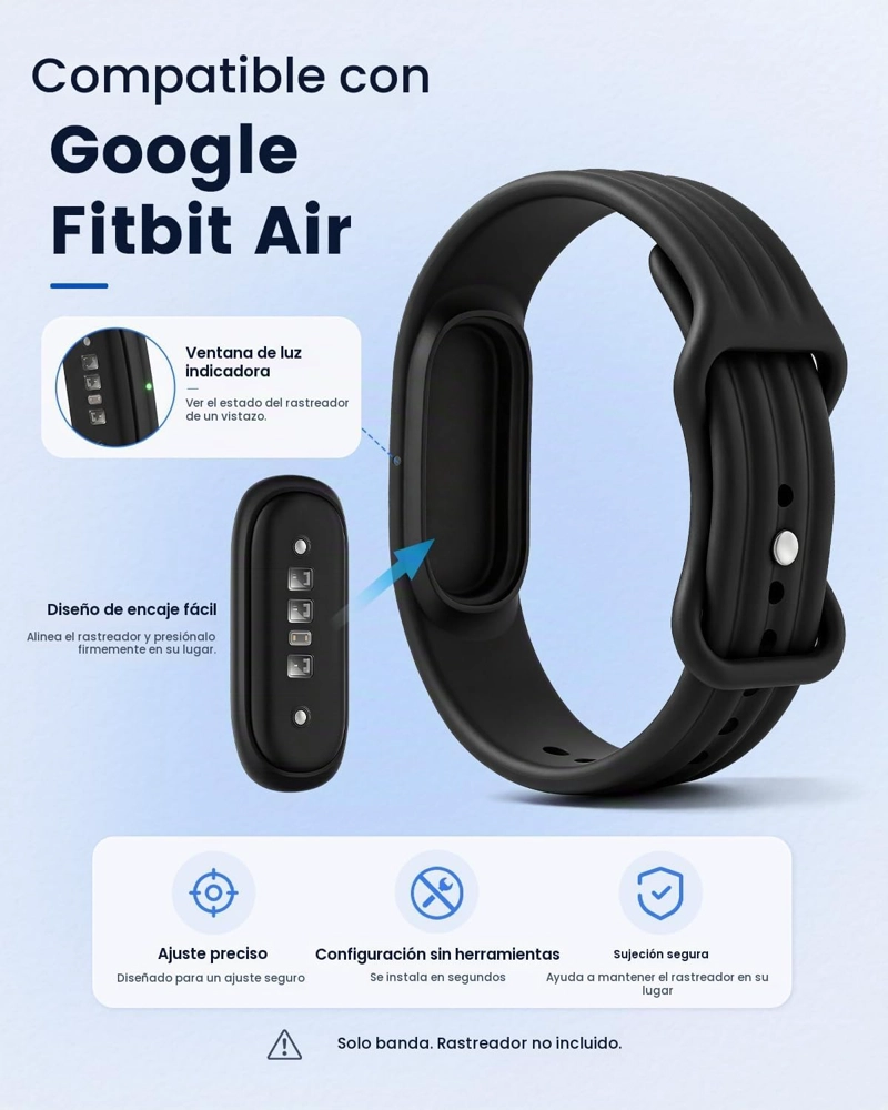 PAQUETE DE 2 BANDAS DE SILICONA COMPATIBLES CON GOOGLE FITBIT AIR ACTIVE BAND, CORREAS DEPORTIVAS - 2