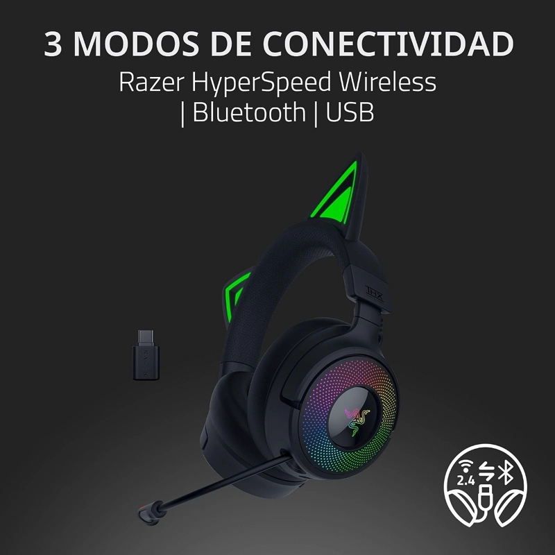 RAZER KRAKEN KITTY V3 PRO AURICULARES INALAMBRICOS RGB PARA JUEGOS, COLOR - 3