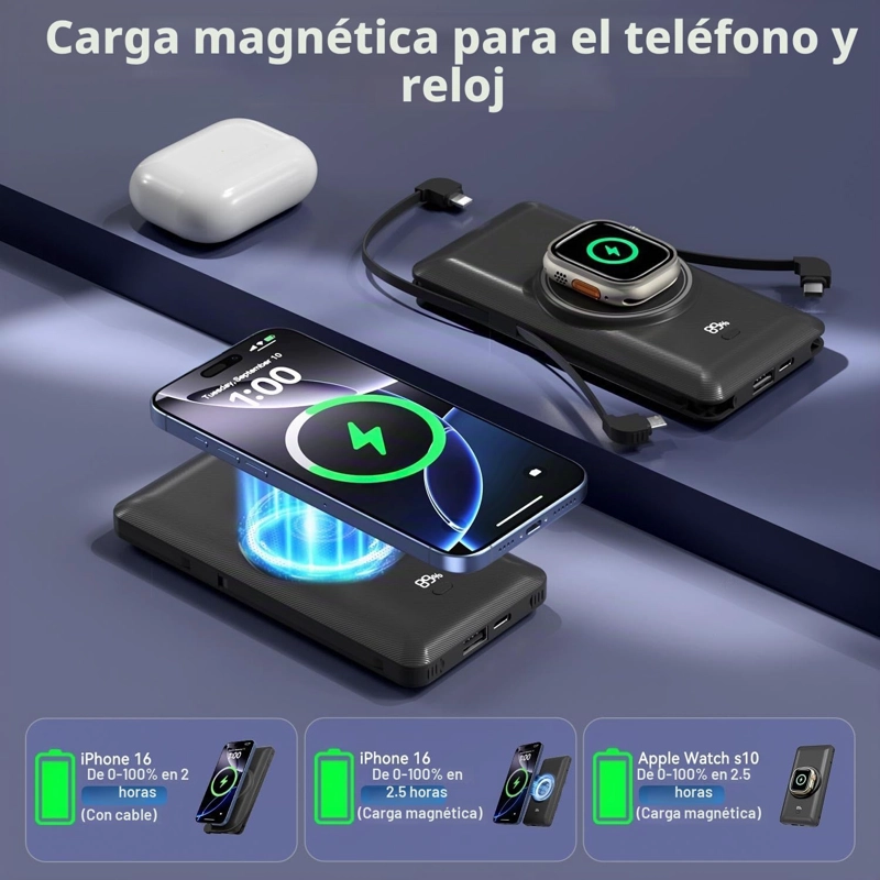 BANCO DE ENERGIA INALAMBRICO PARA TELE FONOS Y APPLE WATCH, CARGADOR PORTATIL DELGADO DE CARGA - 2