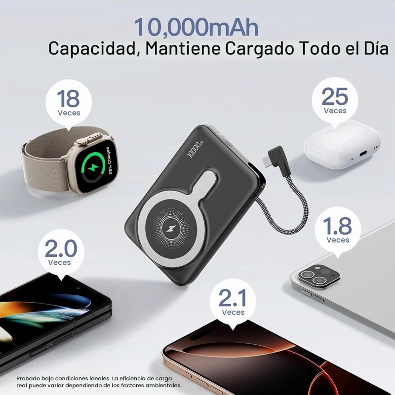 BANCO DE ENERGIA INALAMBRICO M3 ULTRA SLIM DE 0.4 PULGADAS, CARGADOR PORTATIL MAGNE TICO DE 10000 - 2