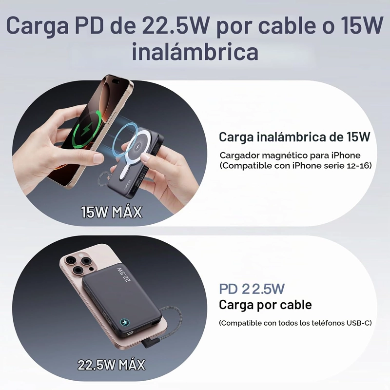 BANCO DE ENERGIA INALAMBRICO M3 ULTRA SLIM DE 0.4 PULGADAS, CARGADOR PORTATIL MAGNE TICO DE 10000 - 4