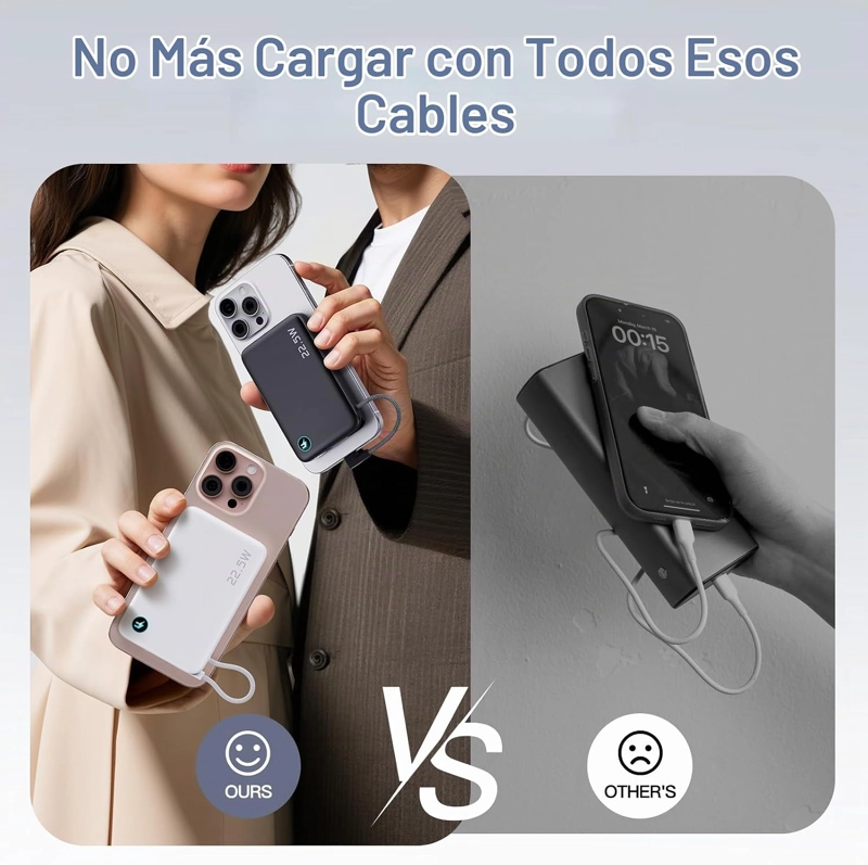 BANCO DE ENERGIA INALAMBRICO M3 ULTRA SLIM DE 0.4 PULGADAS, CARGADOR PORTATIL MAGNE TICO DE 10000 - 5