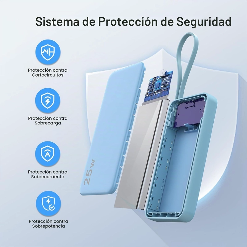 NOBIS CARGADOR PORTATIL DE 10000 MAH 25 W, BATERIA DE CARGA RAPIDA CON CABLE TIPO C INTEGRADO, - 3