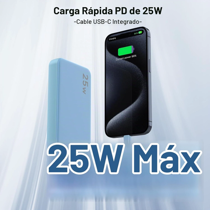 NOBIS CARGADOR PORTATIL DE 10000 MAH 25 W, BATERIA DE CARGA RAPIDA CON CABLE TIPO C INTEGRADO, - 4