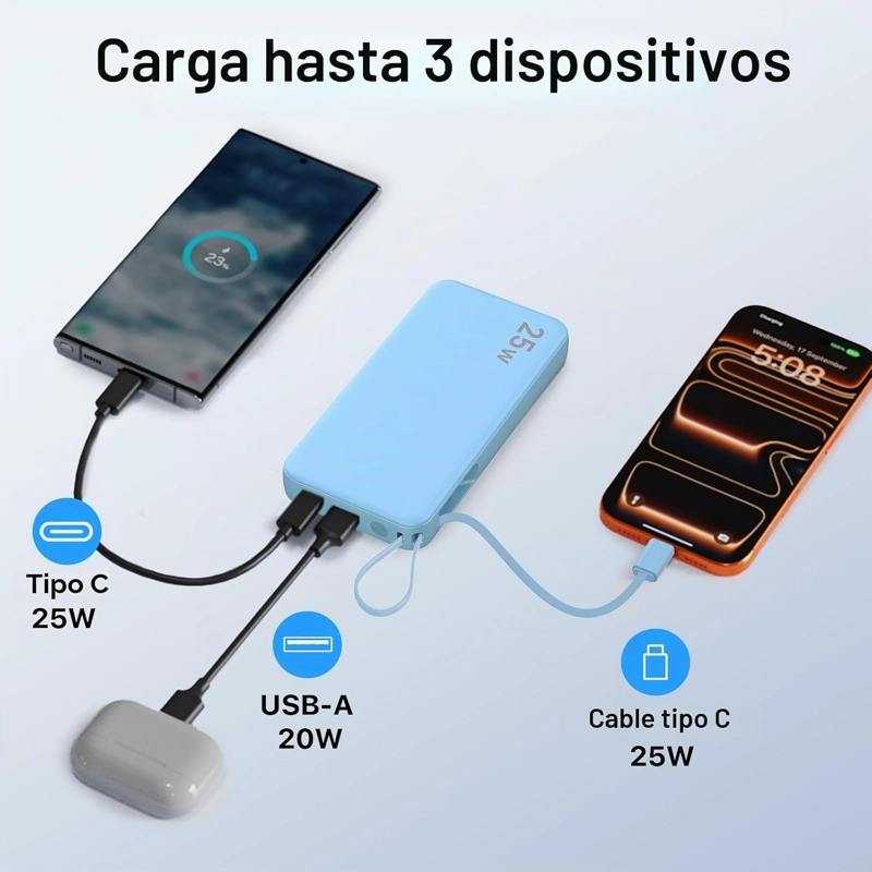 NOBIS CARGADOR PORTATIL DE 10000 MAH 25 W, BATERIA DE CARGA RAPIDA CON CABLE TIPO C INTEGRADO, - 5