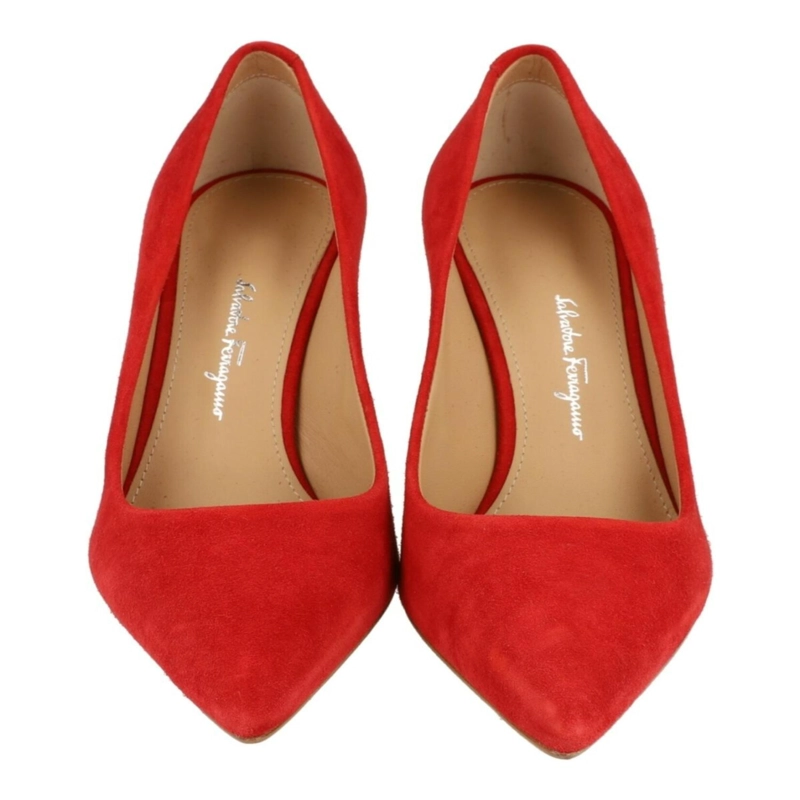 ZAPATOS DE TACON FERRAGAMO ILARY X5 DE GAMUZA PARA MUJER COLOR ROJO - 5
