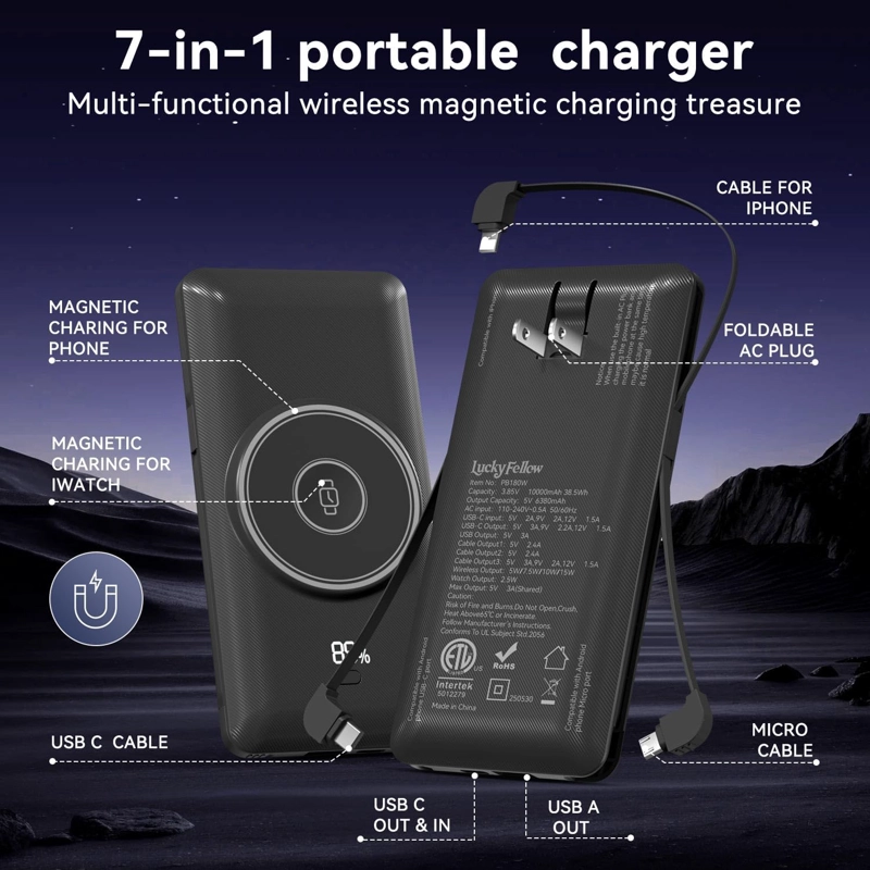 CARGADOR PORTATIL MAGNE TICO DE 10000MAH PARA IWATCH Y IPHONE, BANCO DE ENERGIA INALAMBRICO DE 22.5W - 3